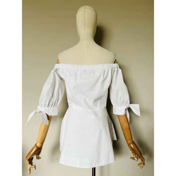 Lela Rose PEARL Women's Elbow-Sleeve Off-The-Shoulder Poplin Top White Sz 6 $295 - Picture 7 of 16